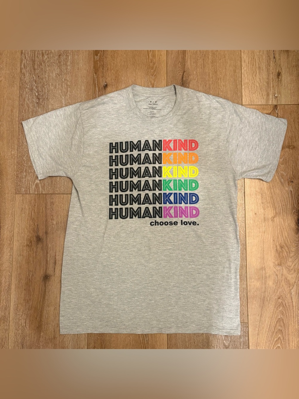 Michaels Gray 'HUMAN KIND' Rainbow Graphic Short Sleeve Tee